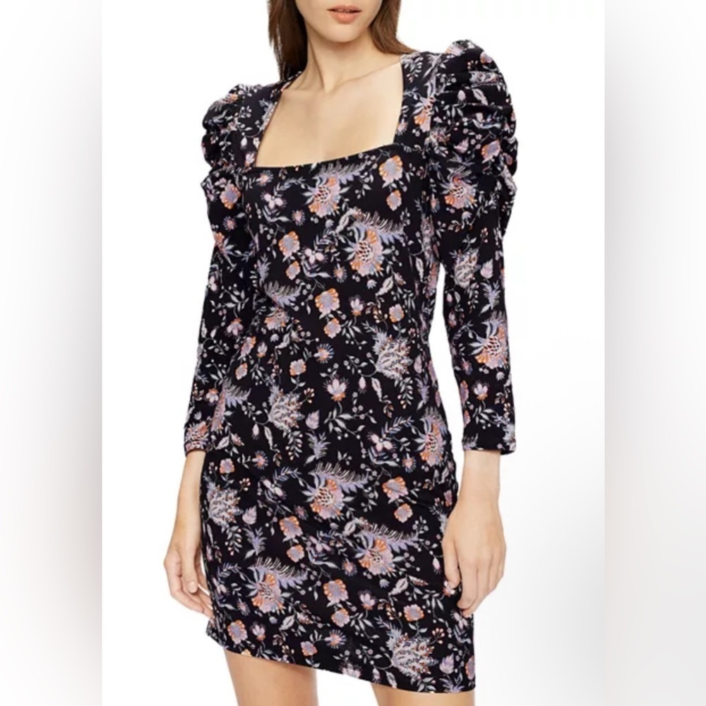 Ted Baker Dracena Square Neck Black Floral Printed Mini Dress- Size 2 (US 6) - Picture 2 of 10